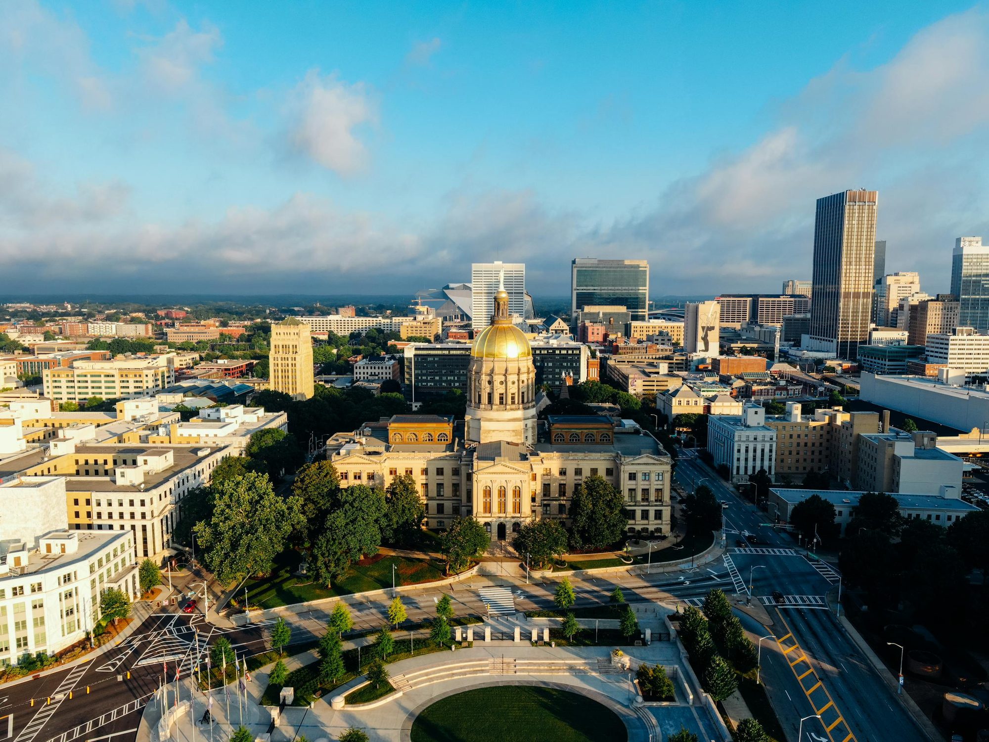 The Georgia State Capitol and downtown Atlanta from above