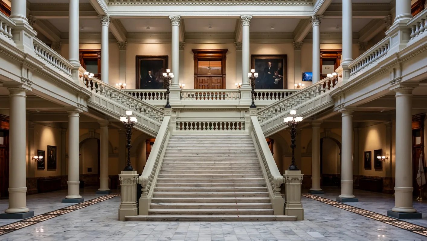 The grand staircase inside the Georgia State Capitol